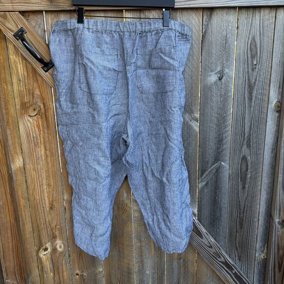 Coldwater Creek Pant 100% Linen Pull-On Stripe Blue and White Pants 1X - Picture 3 of 6